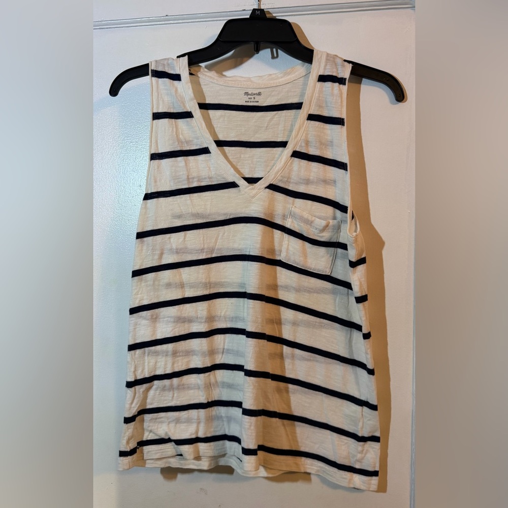 Madewell Black and Cream Striped Tank Top